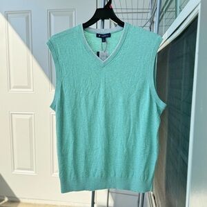 New Men’s Green 90% Cotton 10% Silk V-Neck Sweater Vest XL